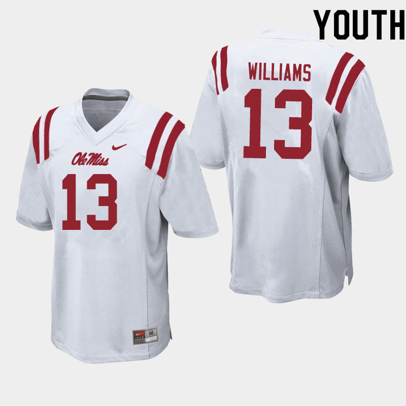 Youth #13 Sam Williams Ole Miss Rebels College Football Jerseys Sale-White